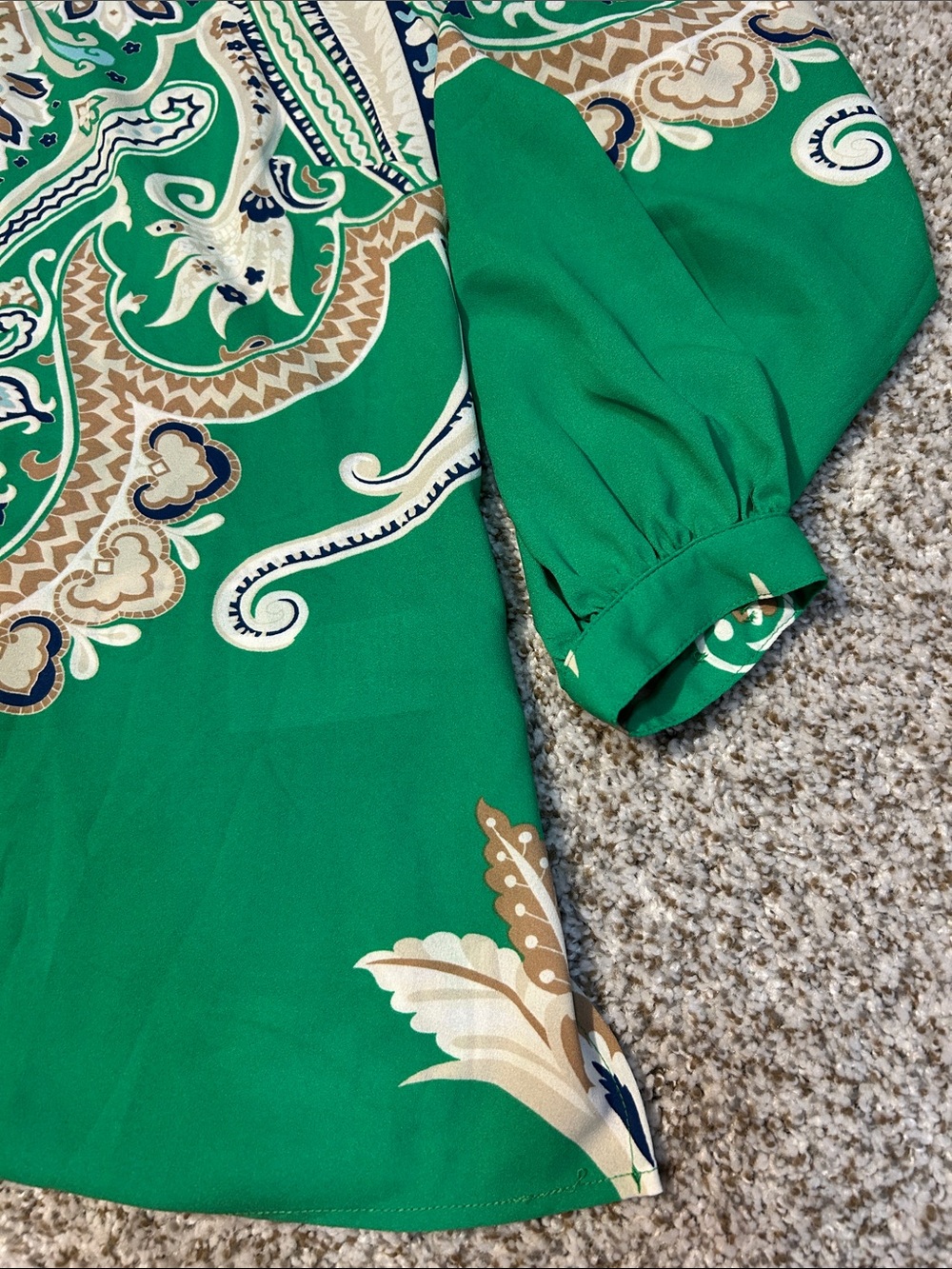 Belle by Kim Gravel Green Paisley-Print Blouse with Cream & Navy Accents - Picture 2 of 3